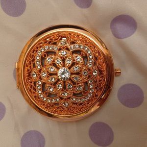 Rose Gold Rhinestone Vintage Style Compact Travel Cosmetics Mirror